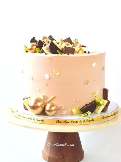Another perspective of the chocolate-loaded cake, perfect for any chocolate lover.