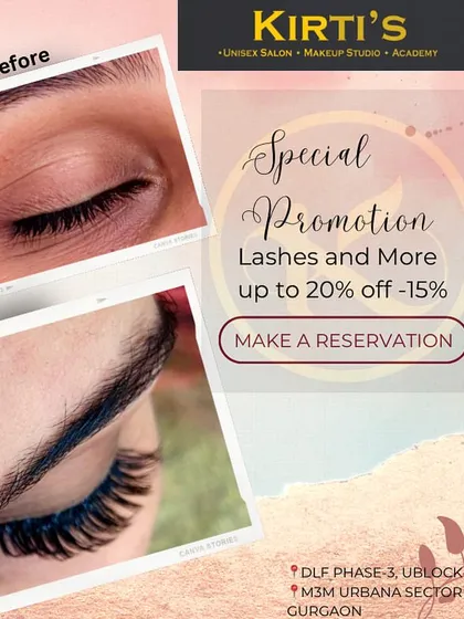 An example of a lash transformation, showing the client's natural lashes before and the fuller, longer look after the extension service. This also highlights one of my special promotional offers.