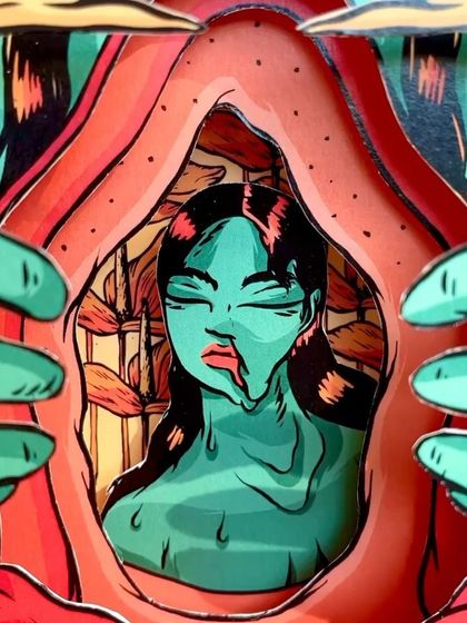 A close-up detail of the innermost layer of the paper sculpture.