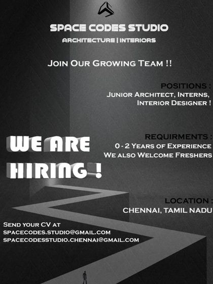 Space Codes Studio in Chennai is hiring for multiple roles.