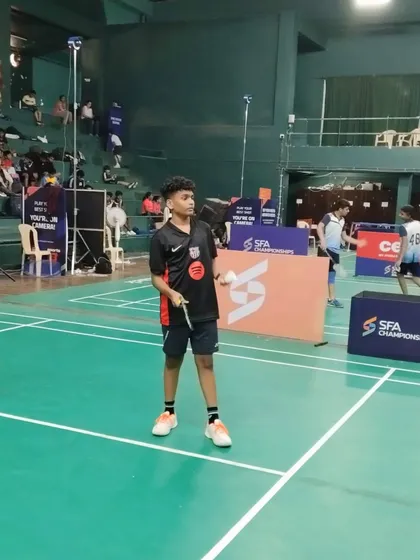 Aryan Pednekar in action during the SFA Championship 2024, where he went on to win the U15 Boys Doubles title.