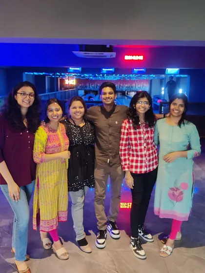 A group of friends having fun at our venue.