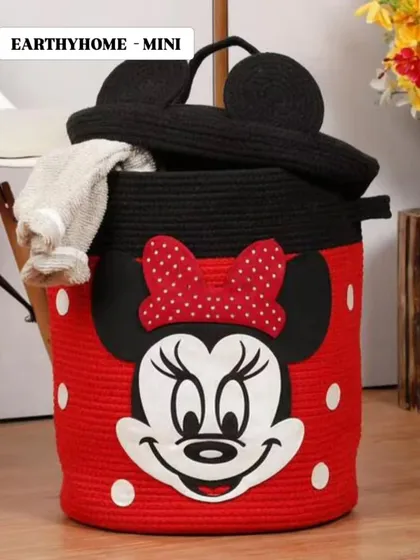 Make tidying up fun with my collection of handmade cotton rope baskets. This large Minnie Mouse basket is perfect as a laundry hamper or for storing toys, and it adds a super cute touch to any kid's room decor.