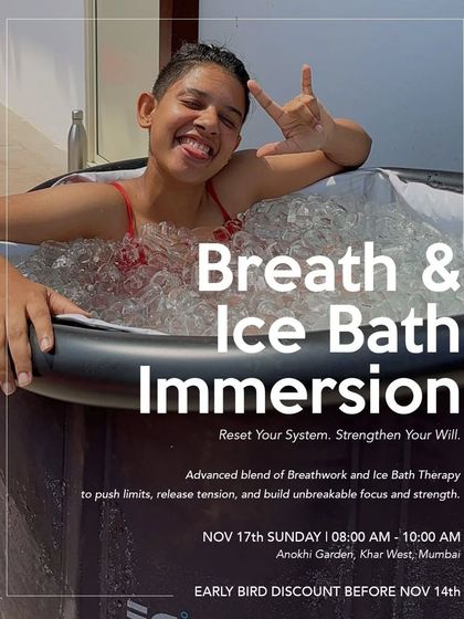 Reset your system and strengthen your will. This poster announces one of our popular Breath & Ice Bath Immersions, an advanced blend of techniques to release tension and build unbreakable focus.
