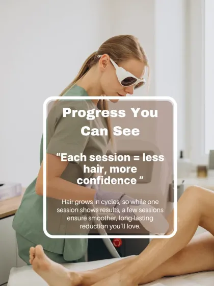 Progress is something you can see and feel. Because hair grows in different cycles, multiple sessions are needed for the best outcome. After just a few treatments, you will notice significantly less hair and feel a boost in confidence.