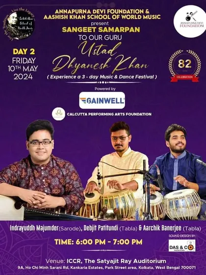 The poster for a 3-day music festival paying tribute to Ustad Dhyanesh Khan Sahab, where I performed with Indrayuddh Majumder da and Aarchik Banerjee.