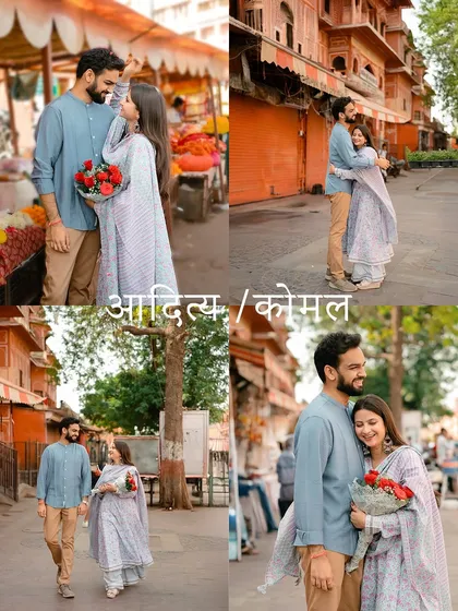 A personalized collage summarizing a fun and romantic day shooting in the markets and streets of Jaipur.