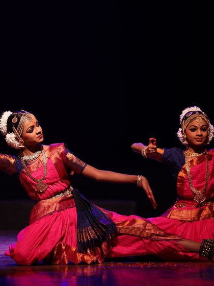 A graceful duet from the Sadhana Classical Dance Festival. Our curriculum includes training for both solo and group performances, teaching students to collaborate and synchronize.