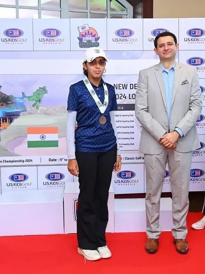 Smira Bhambri on the podium after her impressive Runner-Up finish at the US Kids Golf India tournament.