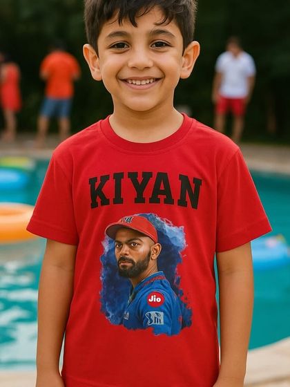 For the little cricket fan, we created this awesome personalised t-shirt featuring his hero, Virat Kohli. We can print any character or idol on our soft cotton tees.