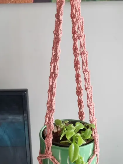 This plant hanger in a soft pink hue brings a warm and gentle feel. It's perfect for adding a subtle pop of color to your home decor.