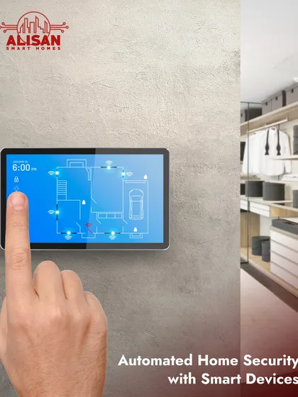 Our automated home security uses smart devices to keep you safe. This wall-mounted tablet provides a complete overview of your home's layout, allowing you to monitor and control security features with a touch.