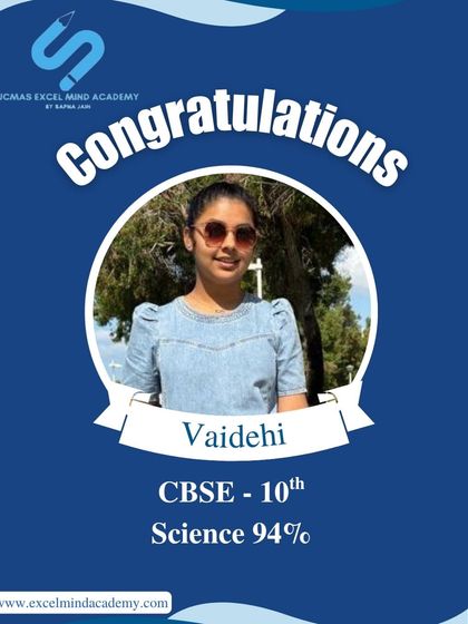 Congratulations to our student Vaidehi for her exceptional performance, securing 94% in her CBSE Class 10 Science exam. Her dedication is an inspiration to us all.