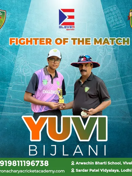 Recognizing the fighting spirit of Yuvi Bijlani, our Fighter of the Match. This award celebrates resilience and determination, qualities we value just as much as skill.