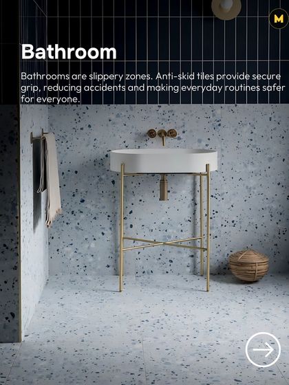 Bathrooms are natural slippery zones. Anti-skid tiles, like these terrazzo-look ones, provide secure grip, reducing the risk of accidents and making everyday routines safer for everyone.