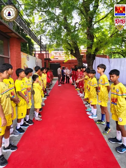 Our young players forming a guard of honor to welcome the guests on National Sports Day. Discipline and respect are core values at Sudeva.