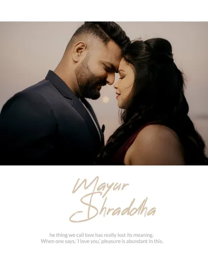 A close-up, emotional portrait with a personalized text overlay, perfect for a save-the-date card.