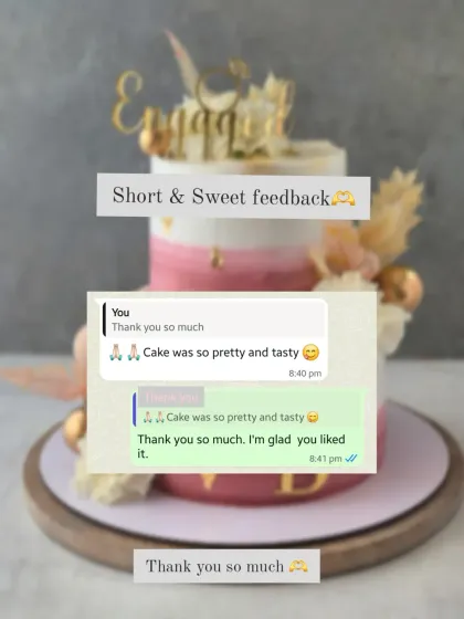 "Cake was so pretty and tasty." Short, sweet, and perfect feedback for the two-tiered engagement cake.