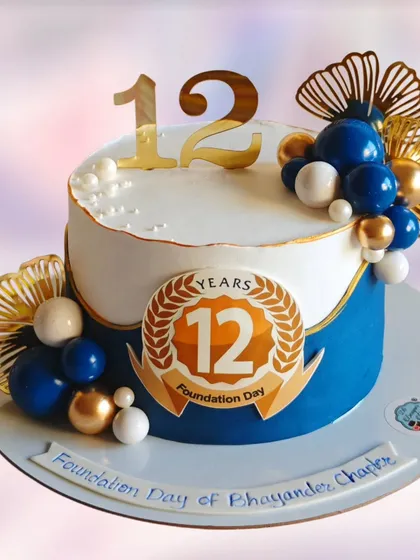 A cake celebrating the 12th foundation day of the Bhayandar chapter of the Institute of Company Secretaries. A formal and elegant design for a professional milestone.