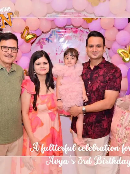 A beautiful family portrait from Avya's butterfly-themed 3rd birthday. We love capturing these moments of family togetherness against our stunning decor.