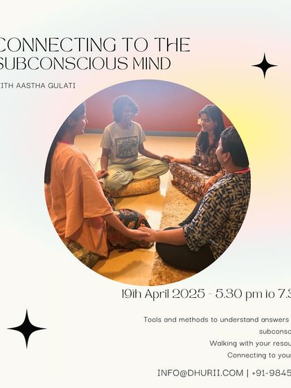 Your subconscious mind holds deep wisdom. This poster announces a transformative session designed to help you access it. Learn tools and methods to receive answers, connect with your inner resource circle, and experience the deep stillness of your own 'Shoonya' or void.