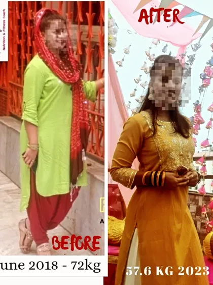 This is what real progress looks like. This client transformed her health over five years by embracing sustainable lifestyle changes, not by following a crash diet. We worked together to build habits that fit into her life as a newlywed and working professional, proving that consistency is everything.