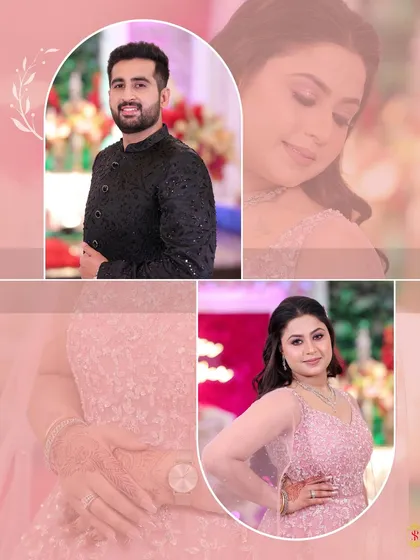 A soft, romantic collage of the bride and groom from their engagement ceremony.