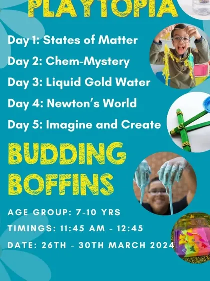 A look at our "Budding Boffins" spring camp schedule for older kids aged 7-10. The week was packed with experiments covering states of matter, chemistry mysteries, properties of water, and Newton's laws of motion.