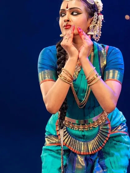 The art of abhinaya, or expression, is the soul of Bharatanatyam. Here, my student Meenakshi captures a nuanced emotion during her Rangaabhivandane, a culmination of our shared journey in art.