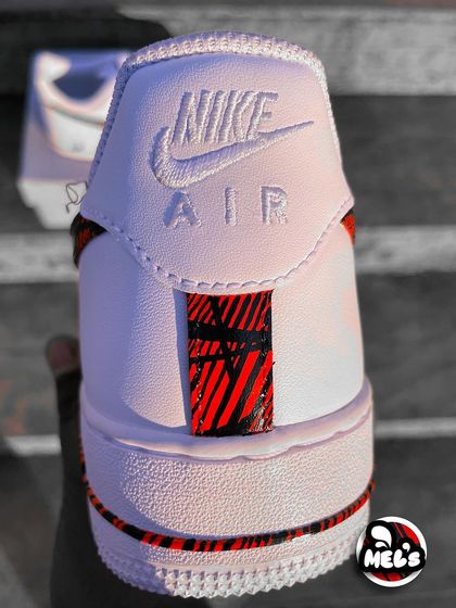 A back view of the MotoGP-inspired Nike AF1, showing the geometric pattern on the heel tab.