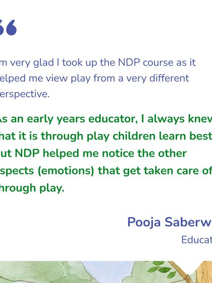 This testimonial from an educator highlights how our NDP course helped her see the emotional aspects of play. It deepened her understanding of how children learn and process feelings through play.