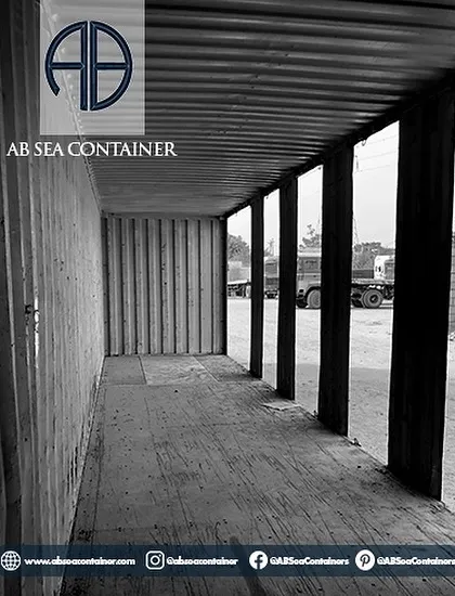 Every custom project begins with a strong foundation. This image shows the interior of a standard shipping container, highlighting the corrugated steel walls and durable flooring that make it a perfect, robust shell for modification.