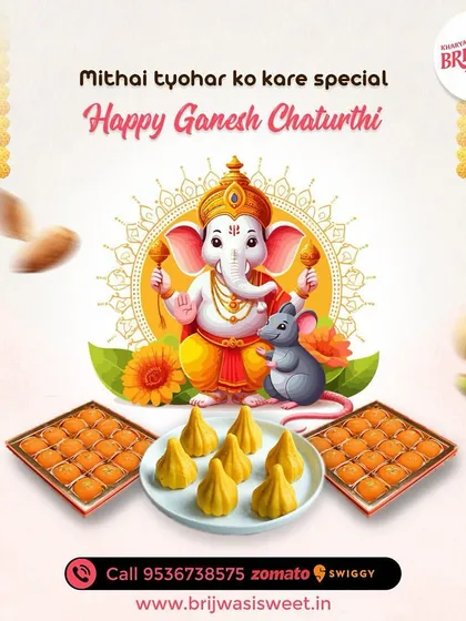 Mithai makes the festival special. Happy Ganesh Chaturthi. Celebrate with my special modaks and ladoos, made just for this auspicious day.