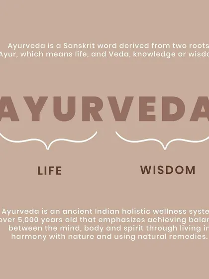 Ayurveda is a Sanskrit word from two roots: 'Ayur', meaning life, and 'Veda', meaning knowledge or wisdom. It is the 5,000-year-old science of life.