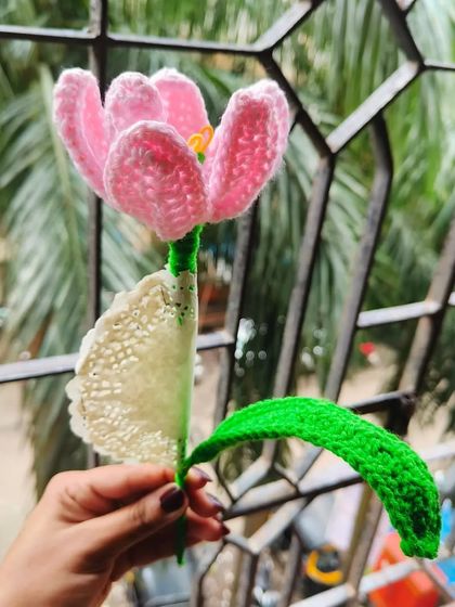 This is my open-petal pink tulip, which has a different look from the closed bud. It’s a beautiful, blooming flower that will last forever.