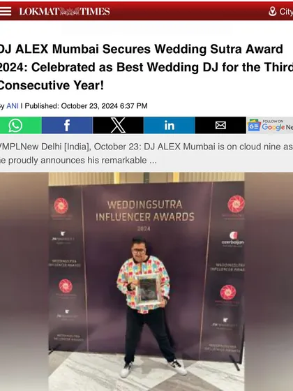The Lokmat Times covering the Wedding Sutra Award win. This award is a reflection of the trust my clients place in me to make their biggest day memorable.