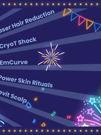 During our Wellness Carnival, we highlight some of our most transformative services. This graphic shows the range of treatments available, from Laser Hair Reduction and CryoT Shock to our Power Skin Rituals, all designed to enhance your wellbeing.