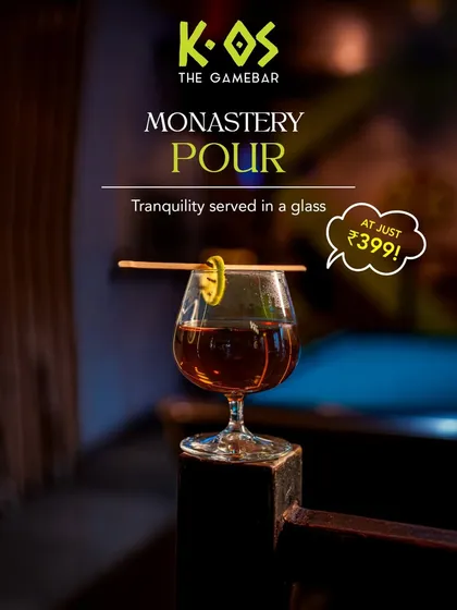 The "Monastery Pour" offers tranquility served in a glass. Another special from our monsoon menu, perfect for cozy, rainy vibes.