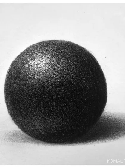 A stone sphere study. This drawing combines form shading with texture work to create the appearance of a rough, porous stone surface.