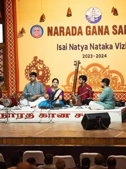 Performing at the legendary Narada Gana Sabha during the Margazhi season is always a blessing. Here I am, on the main stage with my wonderful team of co-artists, sharing our music in a space that holds so much history and artistic energy.