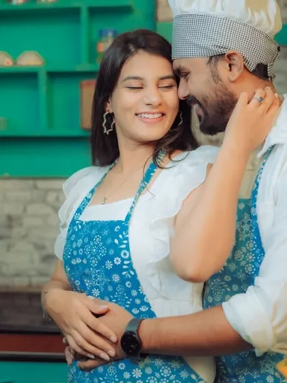 A pre-wedding shoot should be a reflection of you. This couple loved cooking together, so we designed a playful, themed shoot in a kitchen set. It’s a fun and unique way to tell your story, capturing your personalities and the simple things you love doing together.