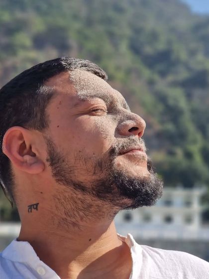 Sun on my face, sand on my nose. A perfect moment of just being, by the Ganga river in Rishikesh.