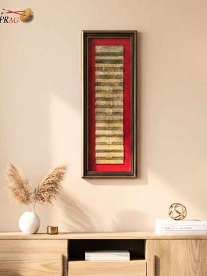 Displayed in a home, the framed Pattachitra scroll becomes a commanding piece of cultural art. The raw silk cloth mount and super clear museum glass ensure it is protected and beautifully showcased.