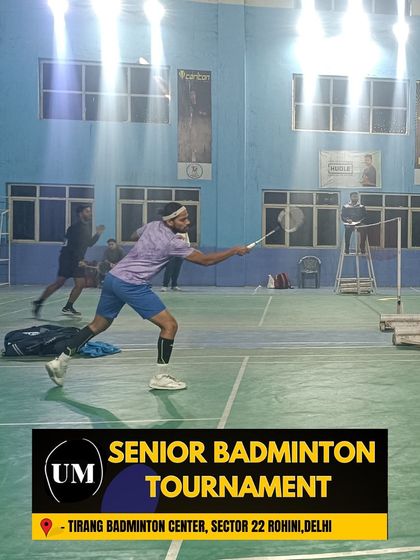 A player lunging for a shot, showcasing the high-energy play in our senior tournaments.