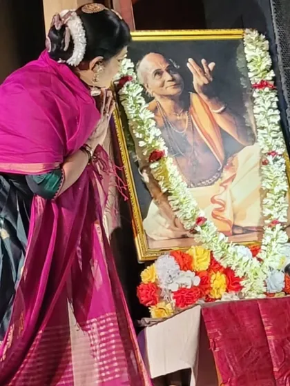 A moment of reverence before the portrait of Guru Kelucharan Mahapatra. We stand on the shoulders of such giants.