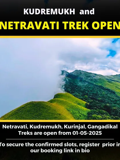 An announcement that the Kudremukh and Netravati treks are open, with booking details.