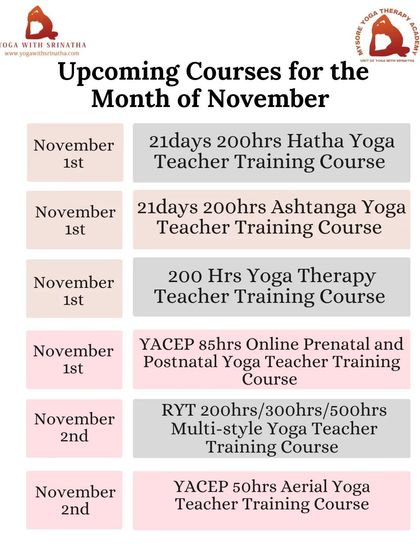 A look at the teacher training courses available in November, from foundational Hatha and Ashtanga to specialized Prenatal and Aerial Yoga.