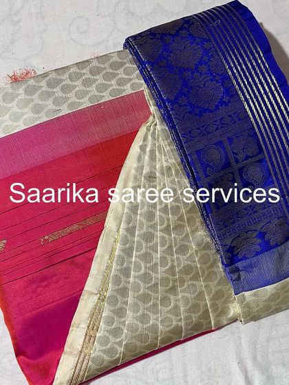 A trio of sarees, showcasing the variety of colors and patterns I work with.