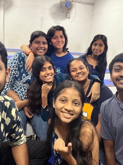 Day 7 of Navratri 2024 was Royal Blue. A selfie with students celebrating wisdom and devotion in this serene shade.