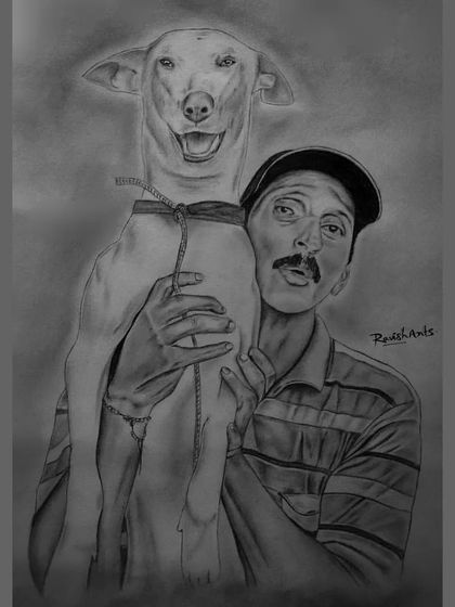 A commissioned pencil portrait capturing the special bond between a man and his beloved dog. I love drawing pets and the people who love them.